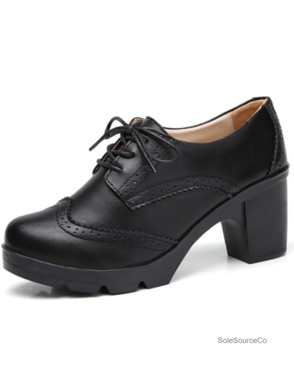 Women's T-Strap Platform Mid-Heel Square Toe Oxfords Dress Shoes Faux Leather
